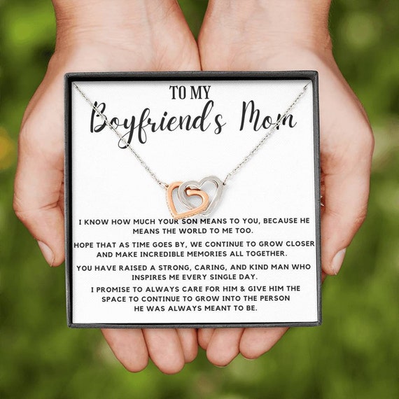 FABFURY Gifts - to My Boyfriends Mom Necklace, Gifts for Boyfriends Mom from Girlfriend, White Gold Over Stainless Steel Necklace Birthday Christmas