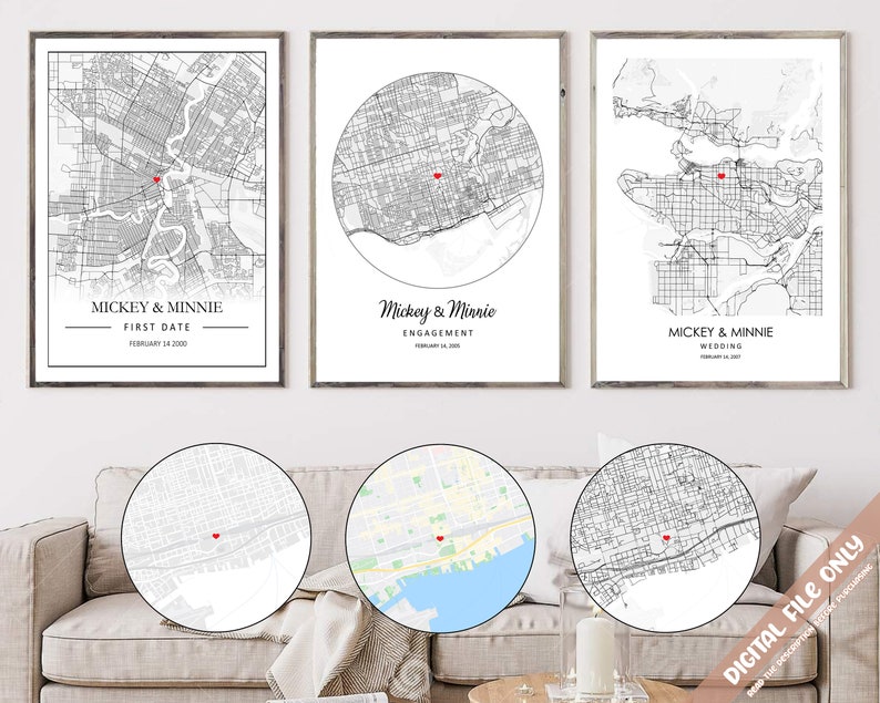 Custom City Map, Engagement Map, First Date Map, First Kiss Map, First Home Map, Wedding Anniversary Gift, Gifts for Couples | DIGITAL FILE 