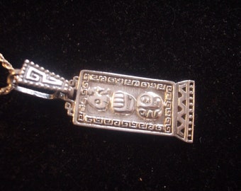 TASMAN Mexico Sterling Silver AZTEC TOTEM Pendant with Sterling Wheat Chain