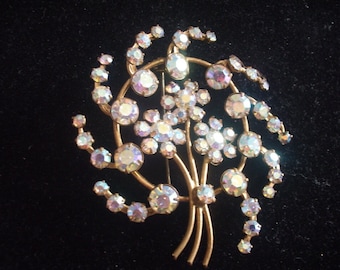 Antique Bohemian/Czech "BLAZING ROSETTES" Aurora Borealis Rhinestones BROOCH