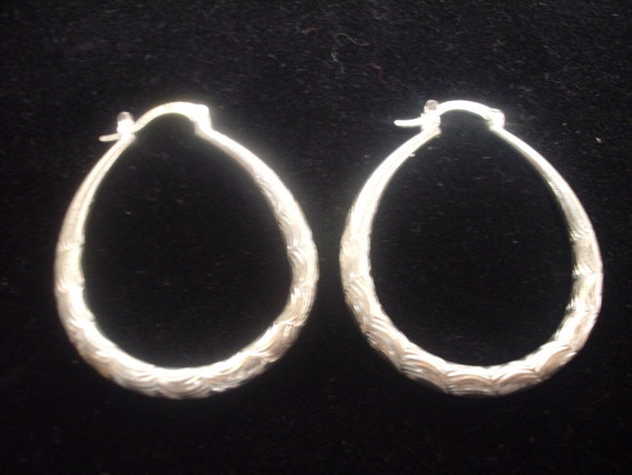 Large Classic Oval Hoop Sterling 925 Silver EARRI… - image 2