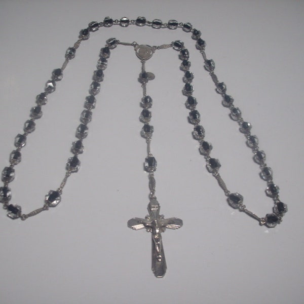 Sublime Tin Cut Crystals STERLING SILVER ROSARY-1950s