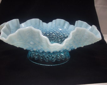 FEBNTON Blue Opalescent DIAMOND LACE 10" Apartment Size Epergne Bowl-only-1949