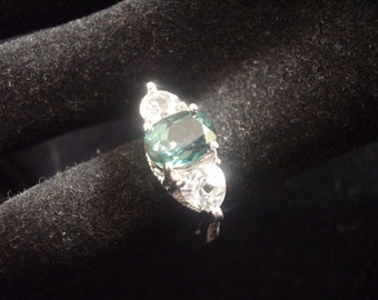 Stunning GREEN TOPAZ Stone & Clear Stones In an Elaborate STATEMENT Ring-Size 5.25