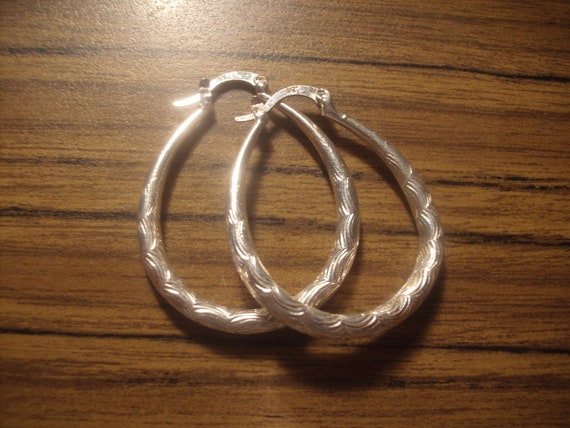Large Classic Oval Hoop Sterling 925 Silver EARRI… - image 3