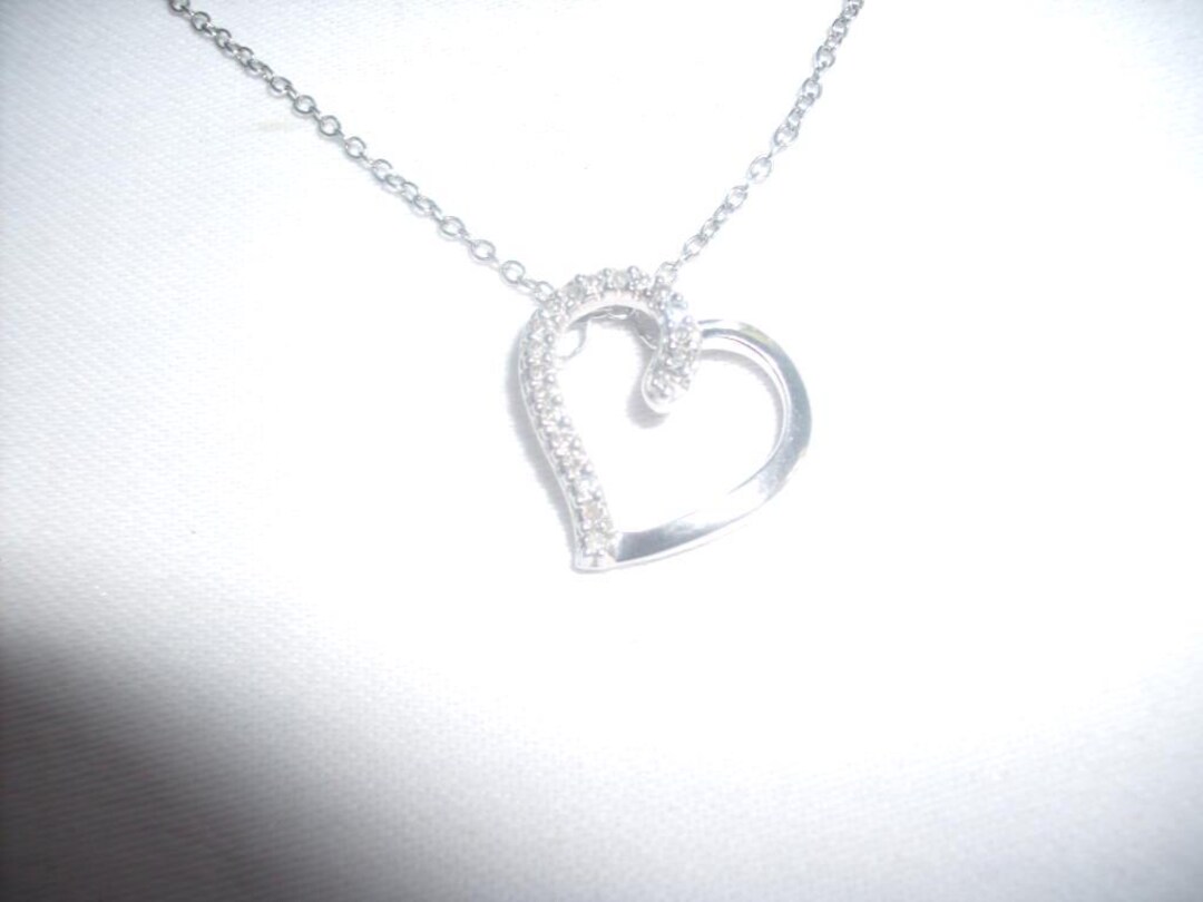 Silver Rhinestone Heart Classic Rhinestones and Sterling Silver HEART PENDANT With Sterling ...