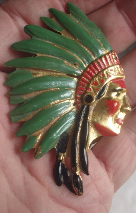 Vintage 1930-40s Brass NATIVE AMERICAN CHIEF Cold-