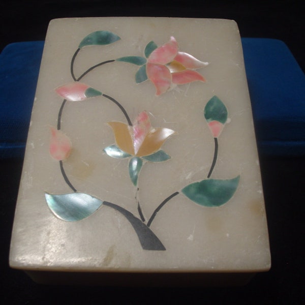 Splendid Inlaid ITALIAN ALABASTER Jewelry/Trinket Box