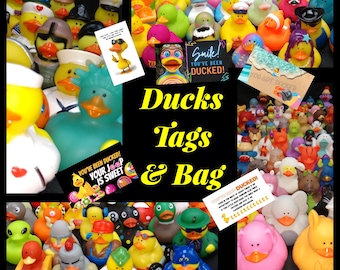 Ducking Starter Pack - Rubber Ducks, Tags, Ties w Free Tote bag - Everything you need to Duck Duck Jeep owners