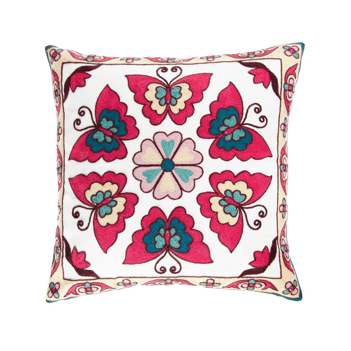 Embroidered Floral Cotton Pillow Covers Decorative Flower Etsy