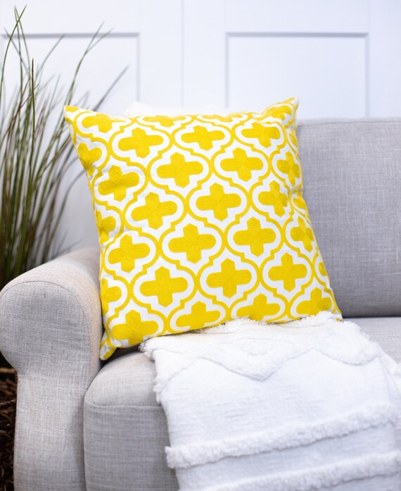 Yellow Embroidered Spring Throw Pillow Covers Cotton Throw Etsy