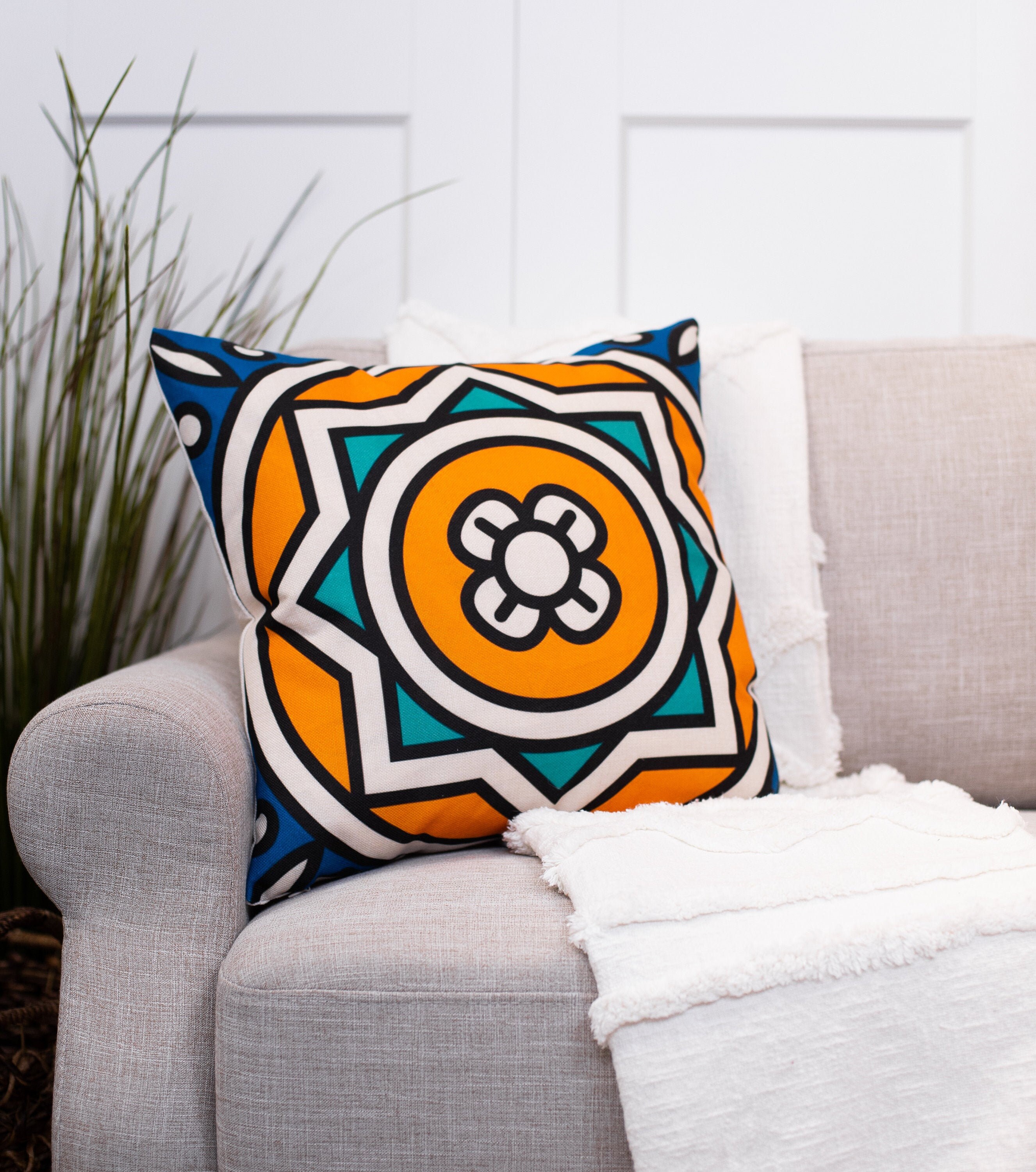 Patterned Medallion Throw Pillow Covers Decorative Office Etsy