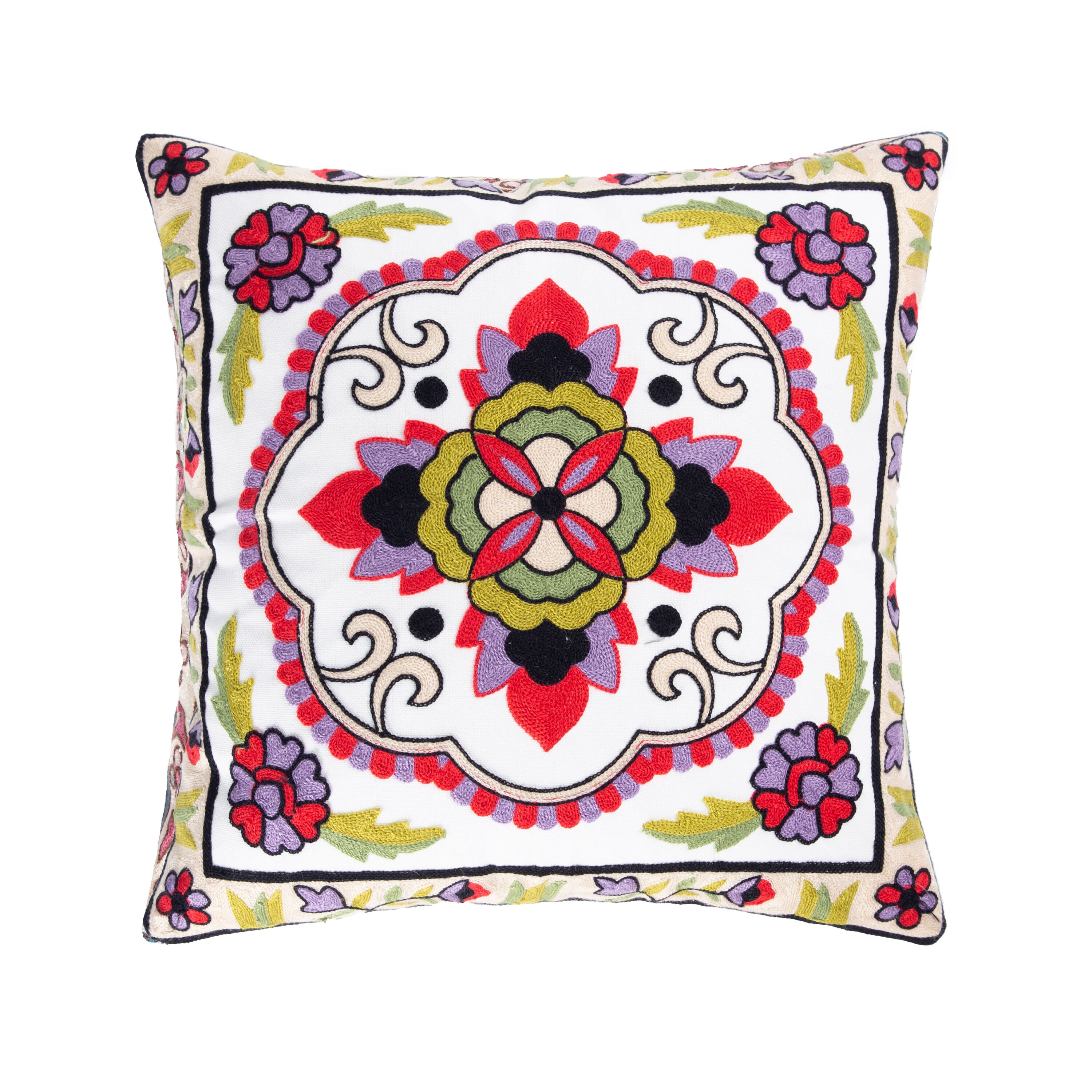 Embroidered Floral Cotton Pillow Covers Decorative Flower Etsy