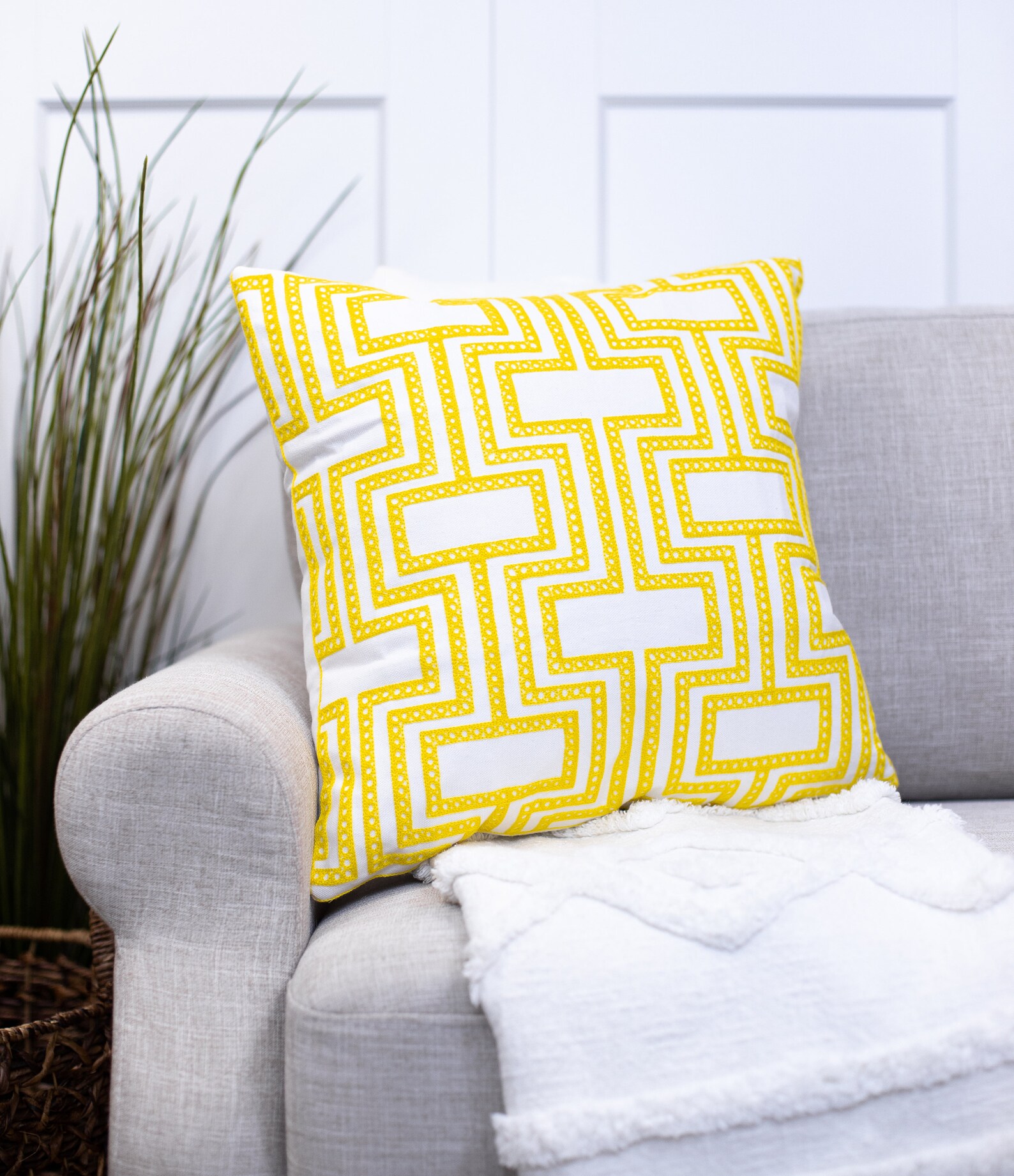 Yellow Embroidered Spring Throw Pillow Cover Luxury Cotton Etsy