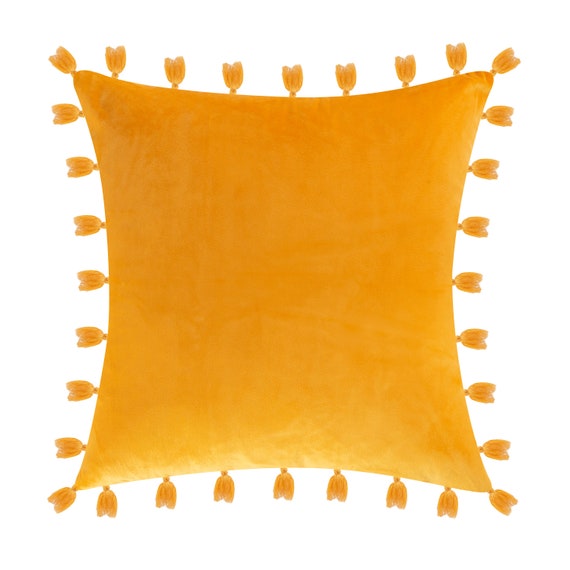 Yellow Velvet Tassel Throw Pillow Cover Velvet Pillows Etsy