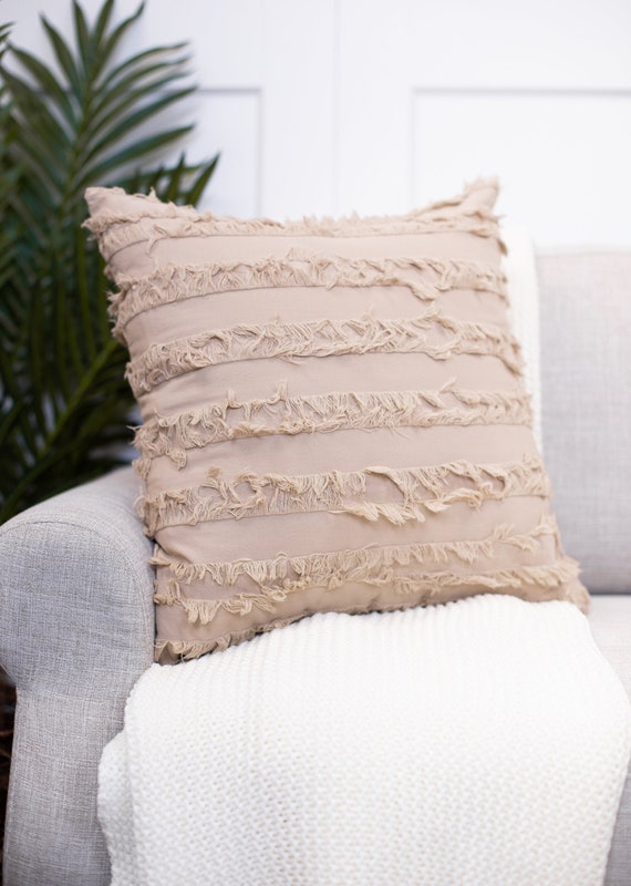Beige Contemporary Fringe Throw Pillow Decorative Throw Etsy