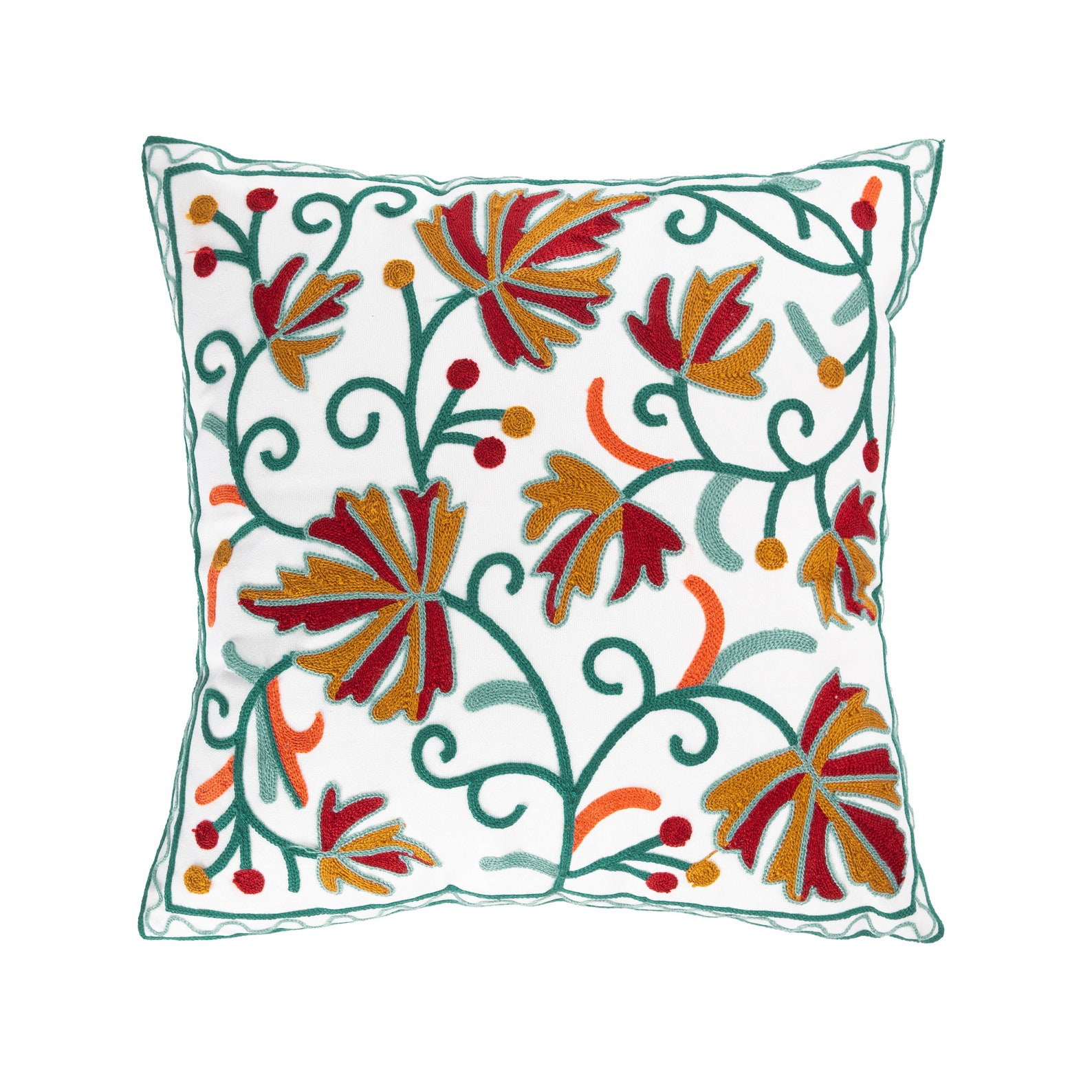 Embroidered Floral Cotton Pillow Covers Decorative Flower Etsy