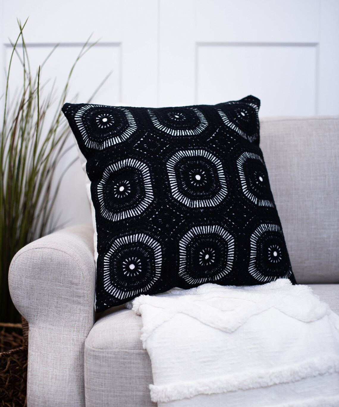 Black Embroidered Throw Pillow Covers Cotton Pillows Etsy