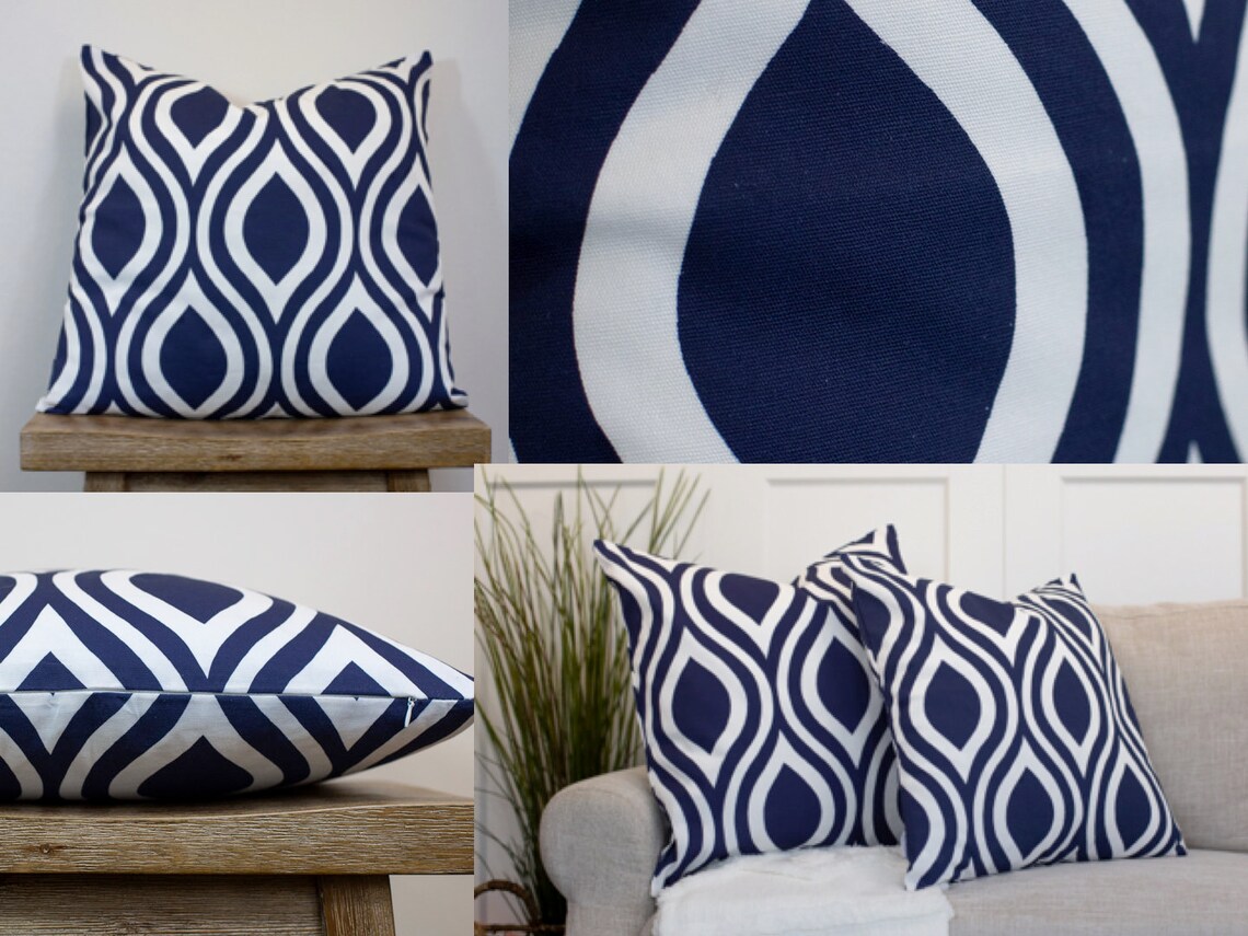 Blue & White Cotton Throw Pillow Covers Throw Pillow Cushion Etsy