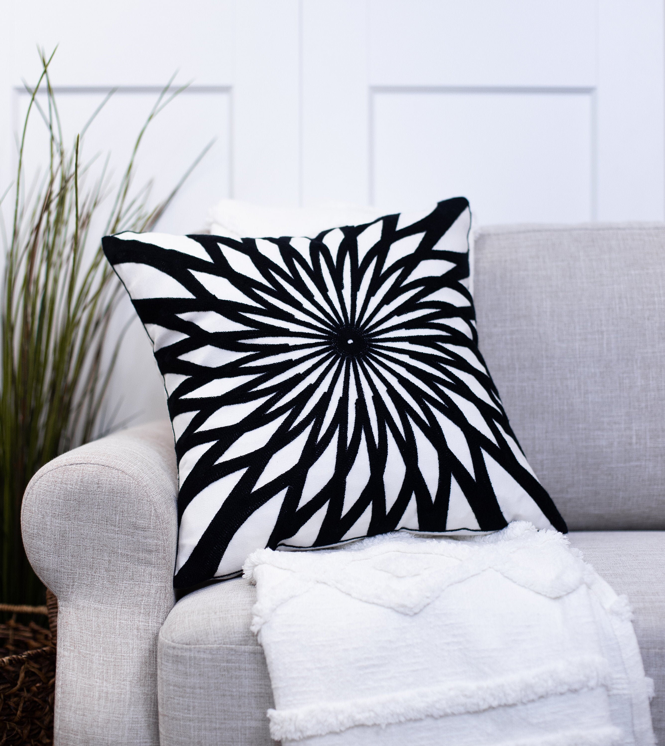 Black Embroidered Throw Pillow Covers Cotton Pillows Etsy