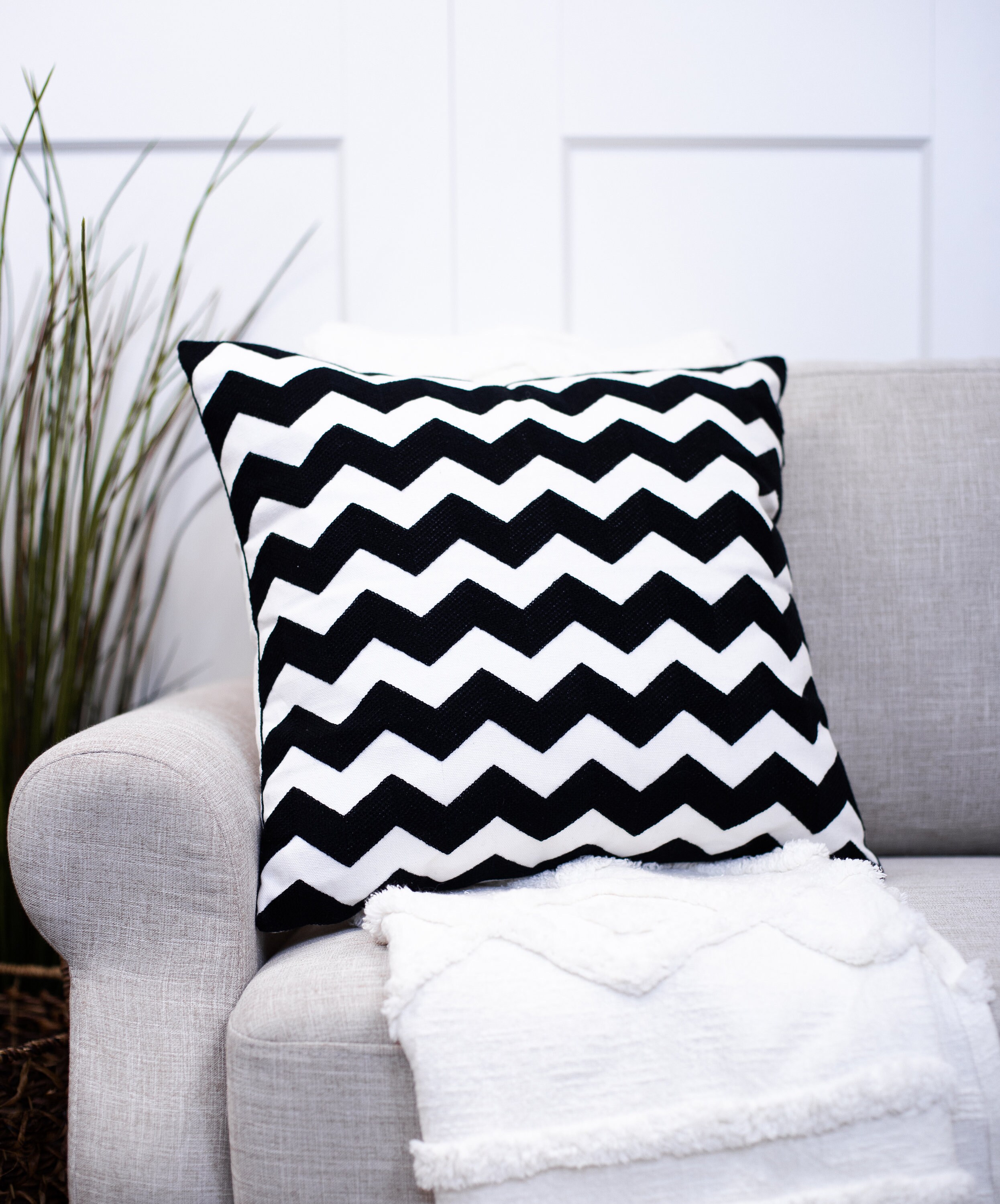 Black Embroidered Throw Pillow Covers Cotton Pillows Etsy