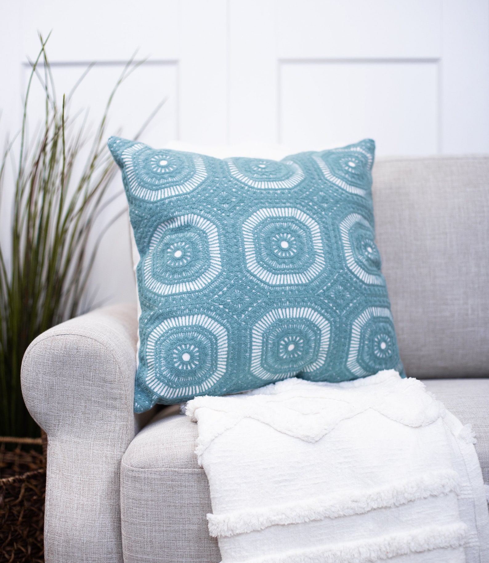 Embroidered Turquoise Spring Throw Pillow Cover Decorative Etsy
