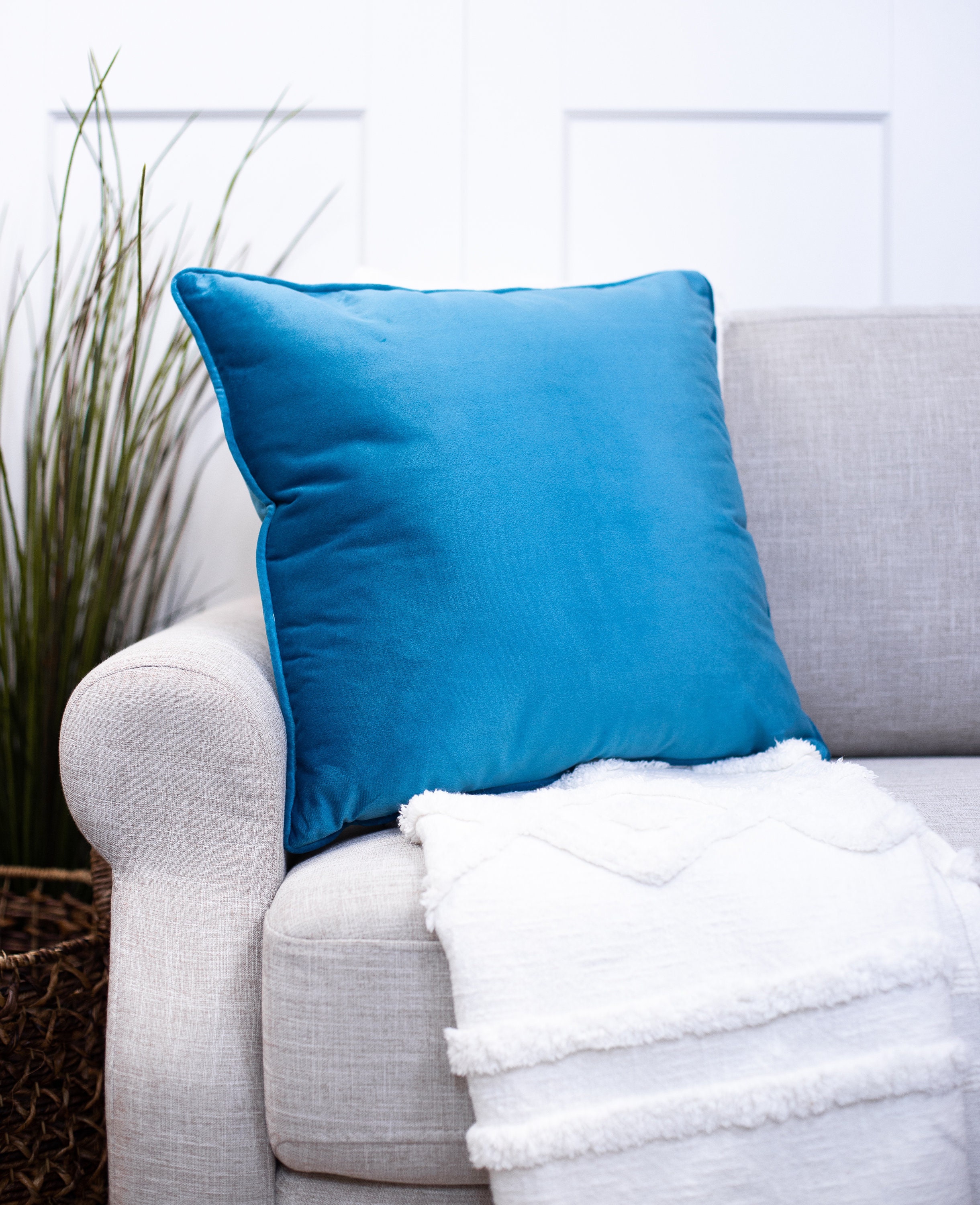 Light Blue Velvet Throw Pillow Cover Decorative Pillows Etsy