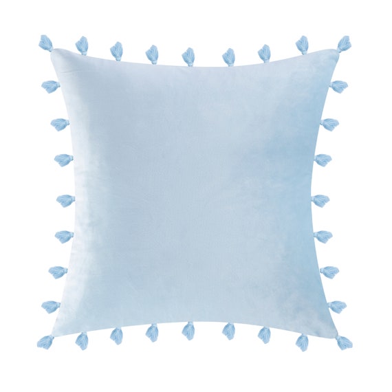 Light Blue Velvet Tassel Spring Throw Pillow Cover Velvet Etsy