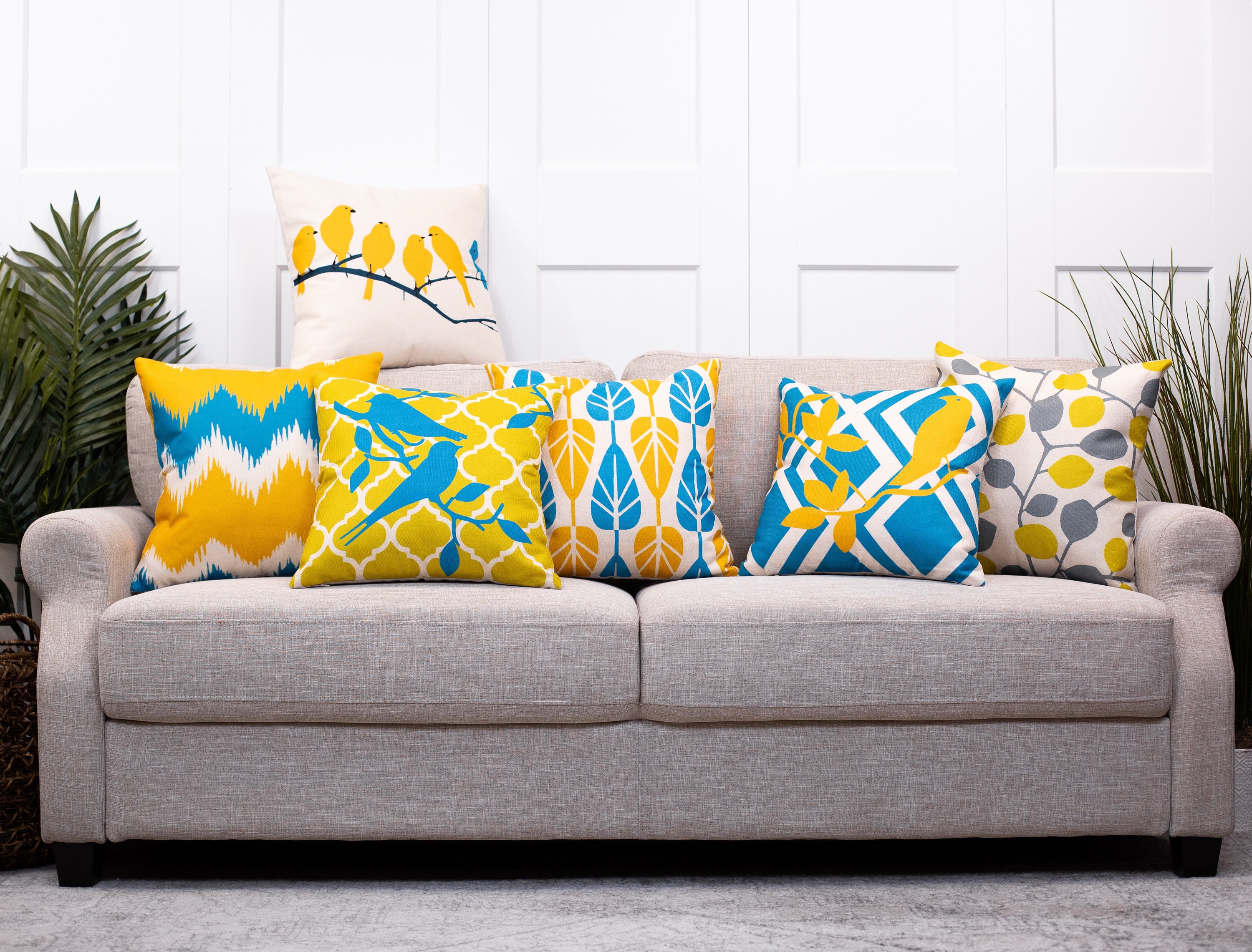 Yellow & Blue Spring Throw Pillow Cover Collection Decorative Etsy