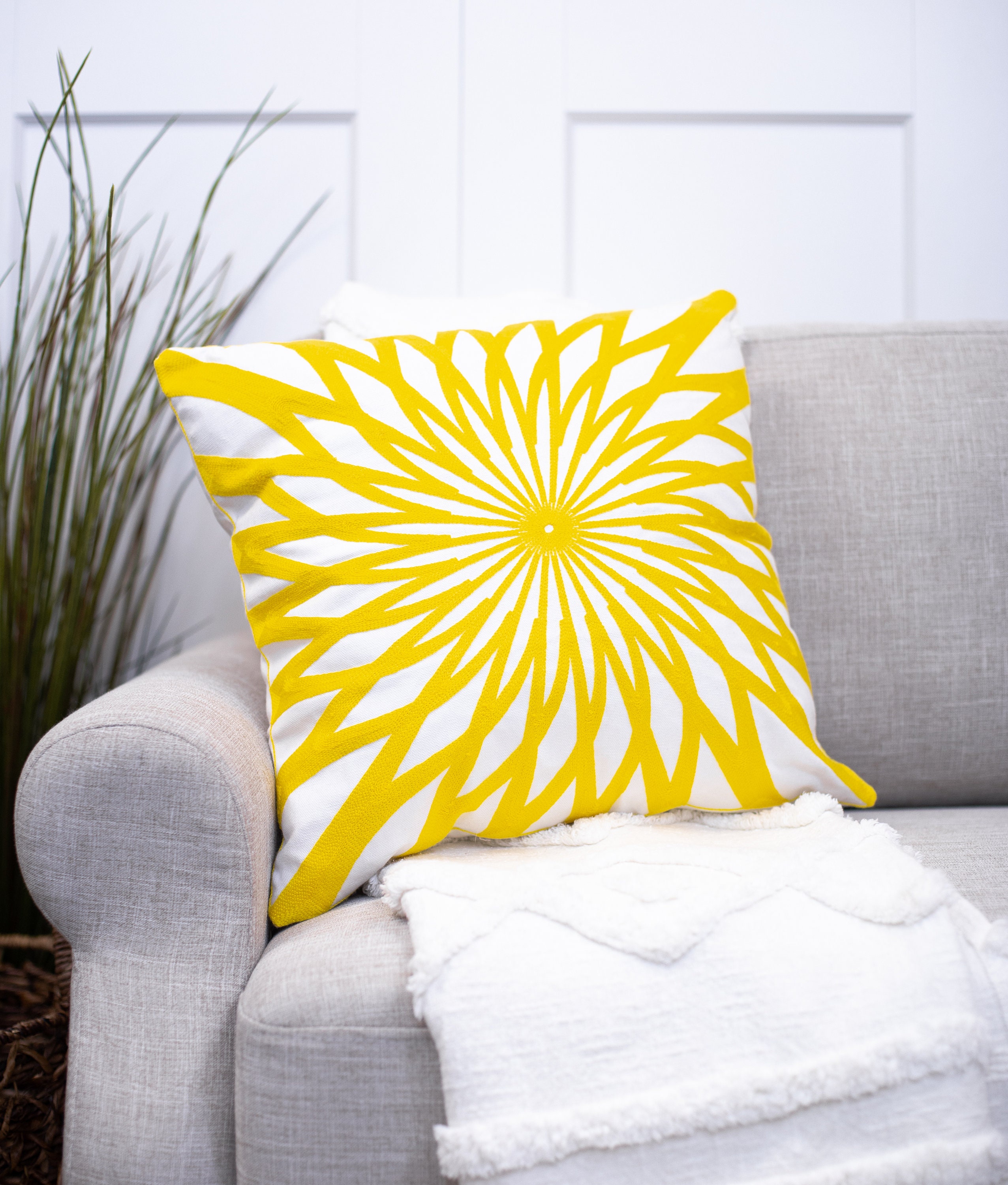 Yellow Embroidered Spring Throw Pillow Cover Luxury Cotton Etsy