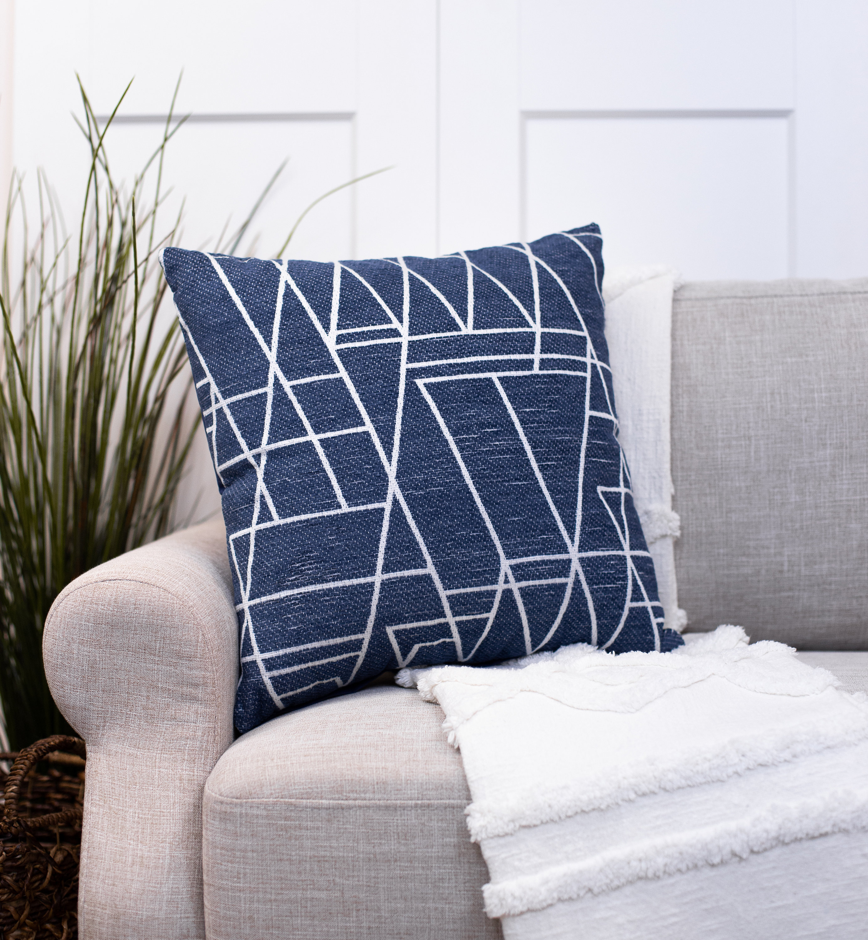 Dark Blue Geometric Chenille Throw Pillow Covers Decorative Etsy