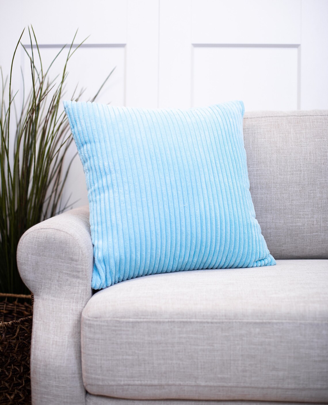 Light Blue Corduroy Spring Throw Pillow Cover Decorative Etsy
