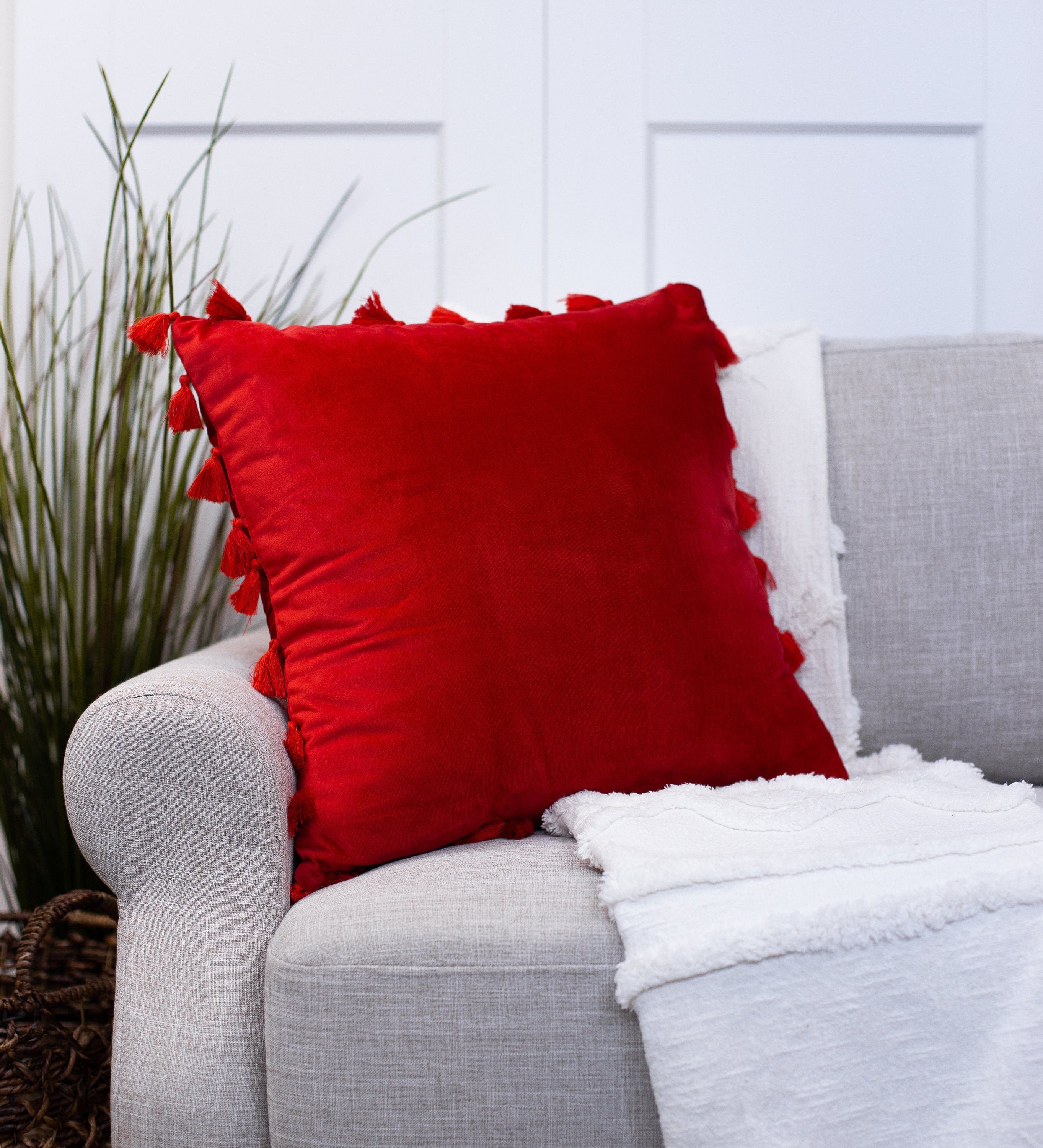 Bold Red Velvet Tassel Throw Pillow Cover 18x18 Luxury Velvet Etsy