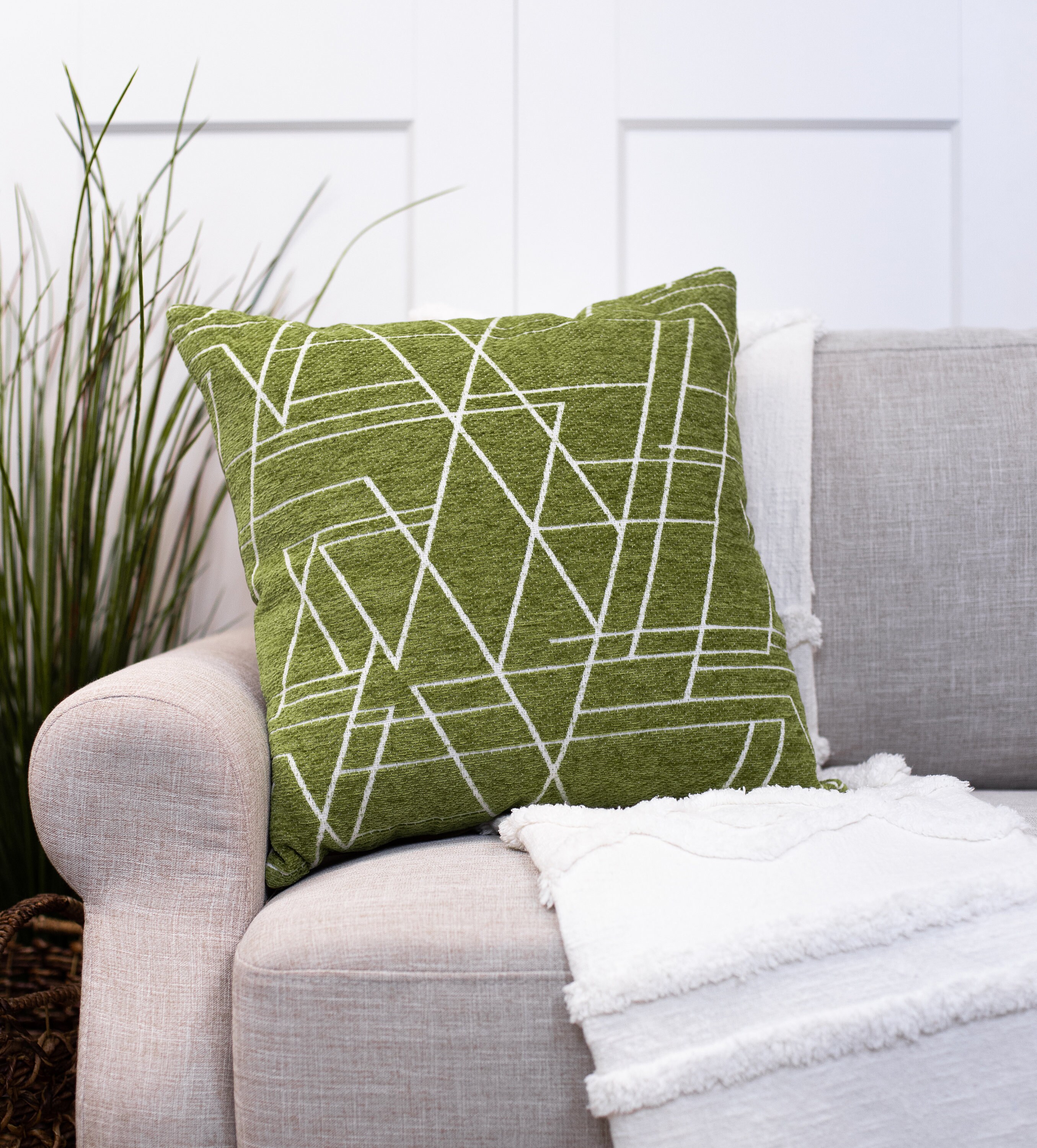 Green Geometric Chenille Throw Pillow Covers Earth Tone Etsy