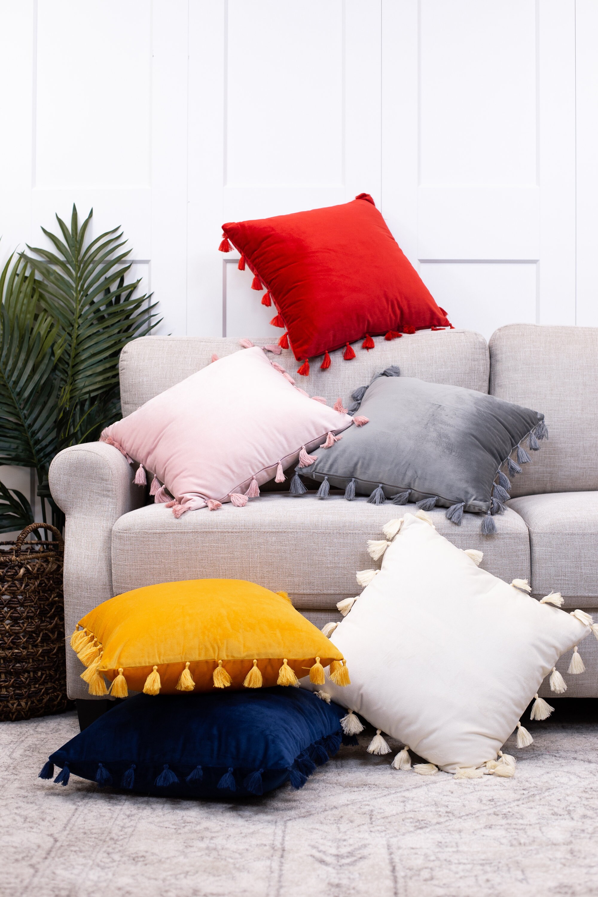 Yellow Velvet Tassel Throw Pillow Cover Velvet Pillows Etsy