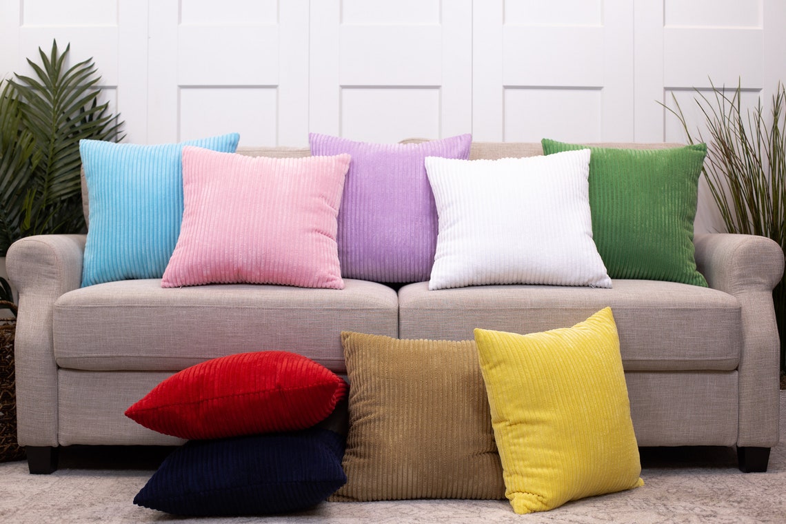 Set of 2 Dark Blue Corduroy Throw Pillow Cover 18x18 Throw Etsy