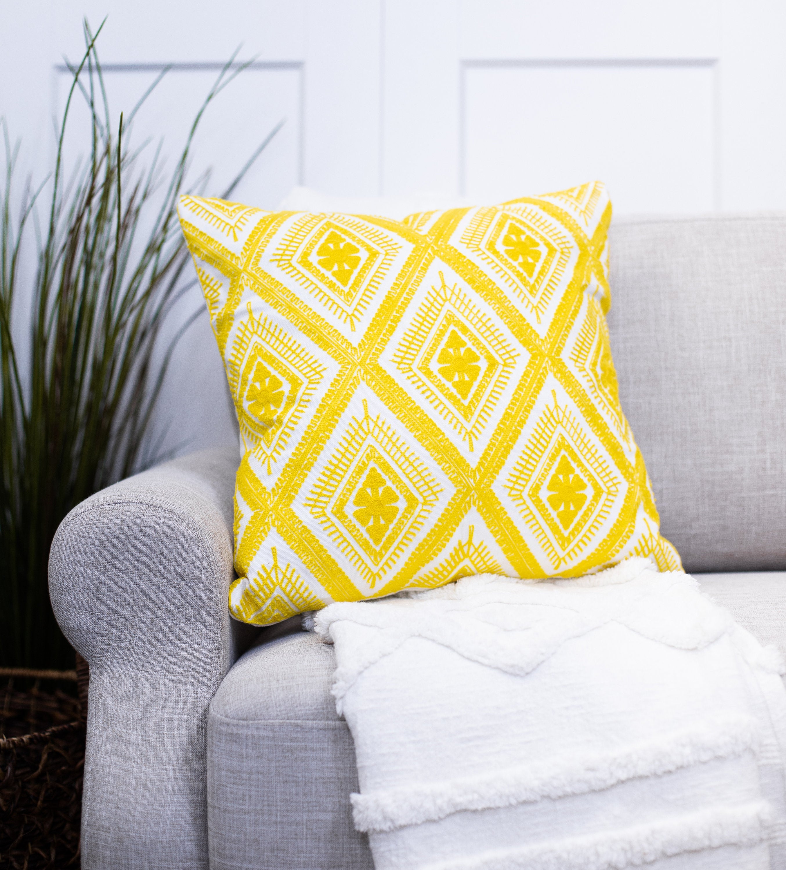 Yellow Embroidered Spring Throw Pillow Cover Luxury Cotton Etsy