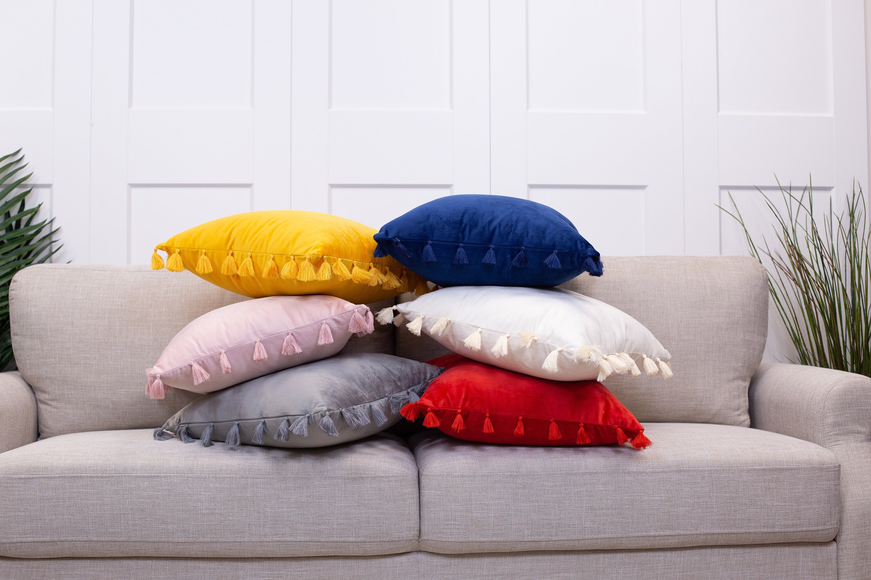 Yellow Velvet Tassel Throw Pillow Cover Velvet Pillows Etsy