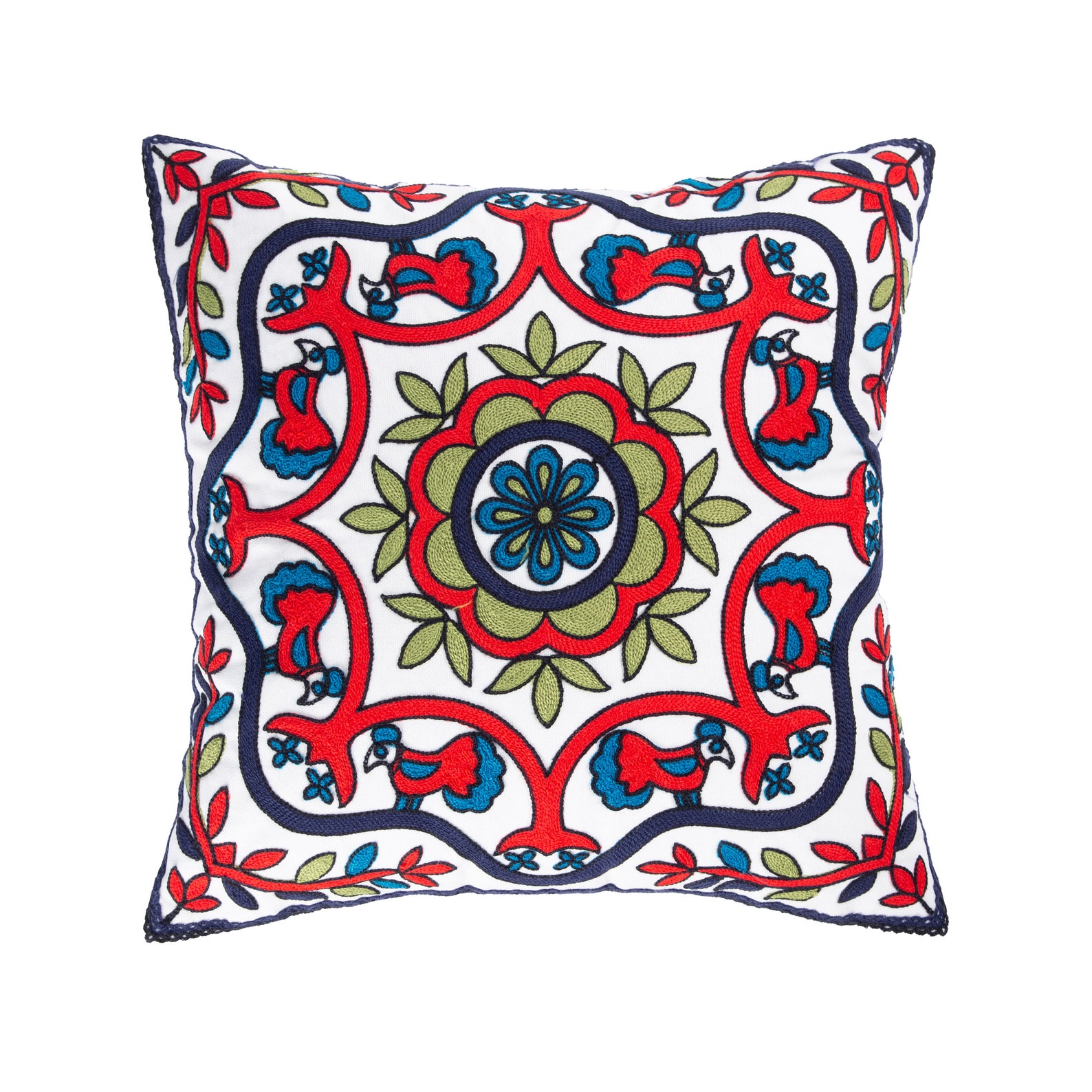 Embroidered Floral Cotton Pillow Covers Decorative Flower Etsy