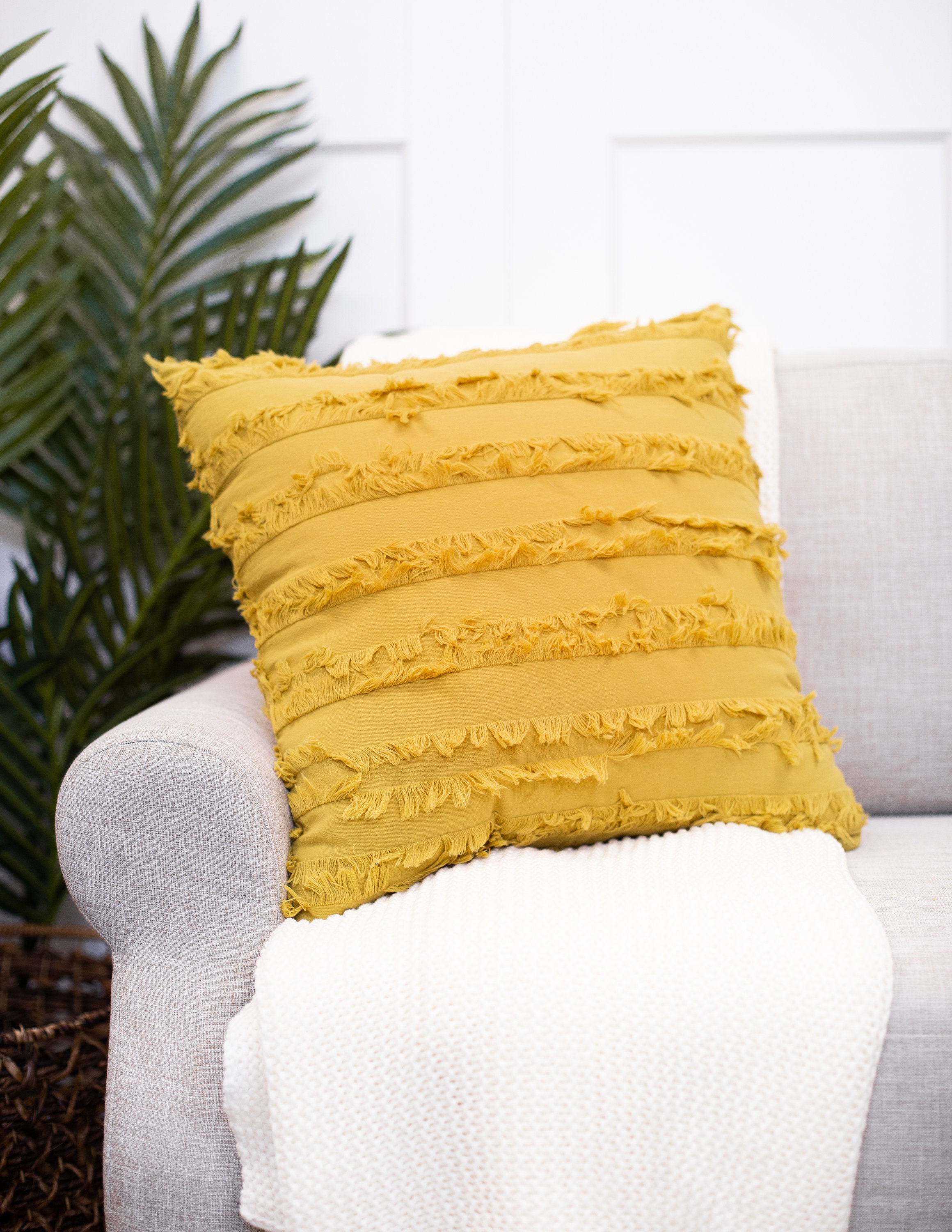 Beige Contemporary Fringe Throw Pillow Decorative Throw Etsy