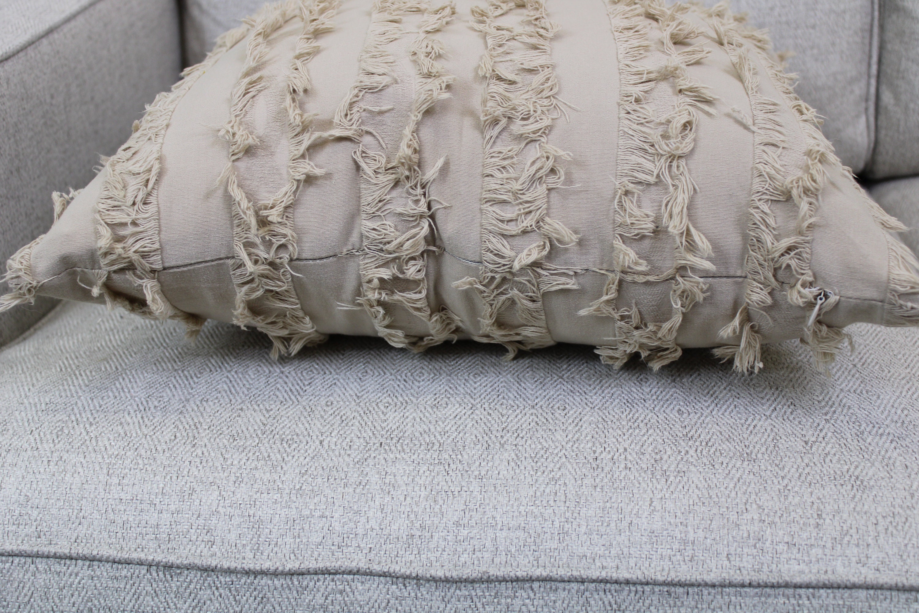 Beige Contemporary Fringe Throw Pillow Decorative Throw Etsy