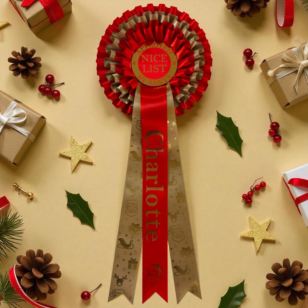 Nice List Ribbon Personalized Luxury Nice List Christmas Rosette or Stocking Filler - Etsy