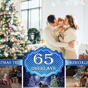 65 Christmas Tree Bokeh Overlay, Christmas Tree Lights Overlay, Realistic Bokeh