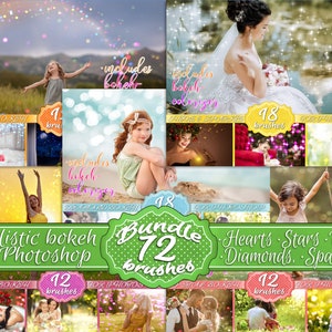 Bokeh brushes for Photoshop, Petal, Star, Heart, Diamond, Golden Sparkle, Commercial, Download