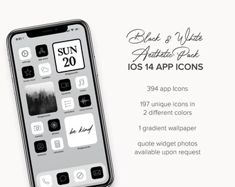Black and White Aesthetic iPhone IOS14 App Icons -- Mix & Match Colors -- Background Included -- Customs Available