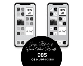 Black, White, and Greys Bundle Aesthetic -- iPhone IOS14 App Icons -- Mix & Match Colors -- Background Included -- Customs Available