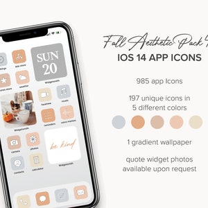 Ícones do aplicativo Fall Aesthetic 4 iPhone IOS14 - Misture e combine cores - Fundo incluído - Costumes disponíveis