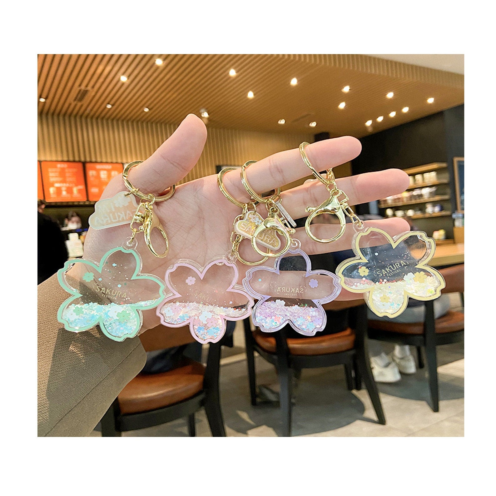 Sakura Keychain Quicksand keychain Pastel keychain Japanese Etsy