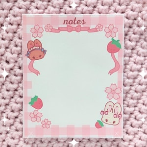 Süßer hübscher rosa Häuschen-Ästhetik-Notizblock, Kawaii Erdbeer- und Kaninchen-Briefpapier, niedlicher rosa Gingham-Notizblock