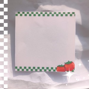 Cute Tomato Post-It Note, Green Checkered Square Note, Sweet Fast Food Notepad